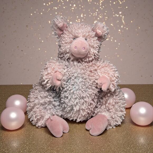 Jellycat Bobbleton Pig Plush Stuffed Animal Curly Fur Weighted Farm Toy HTF EUC - Picture 1 of 4